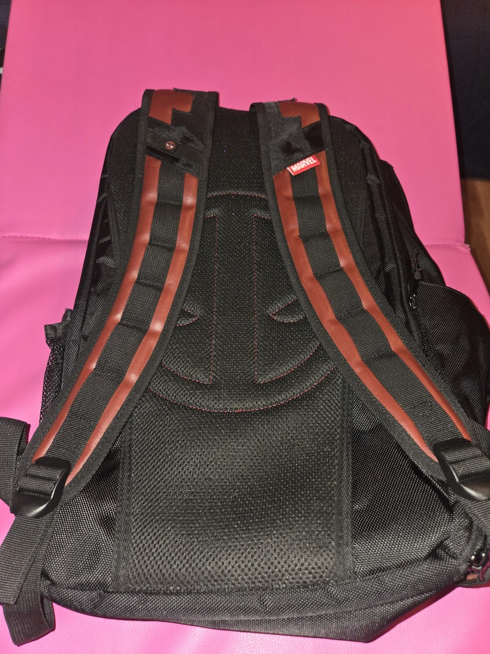 Marvel Black Backpack with Brown Accent and Deadpool Emblem NWOT
